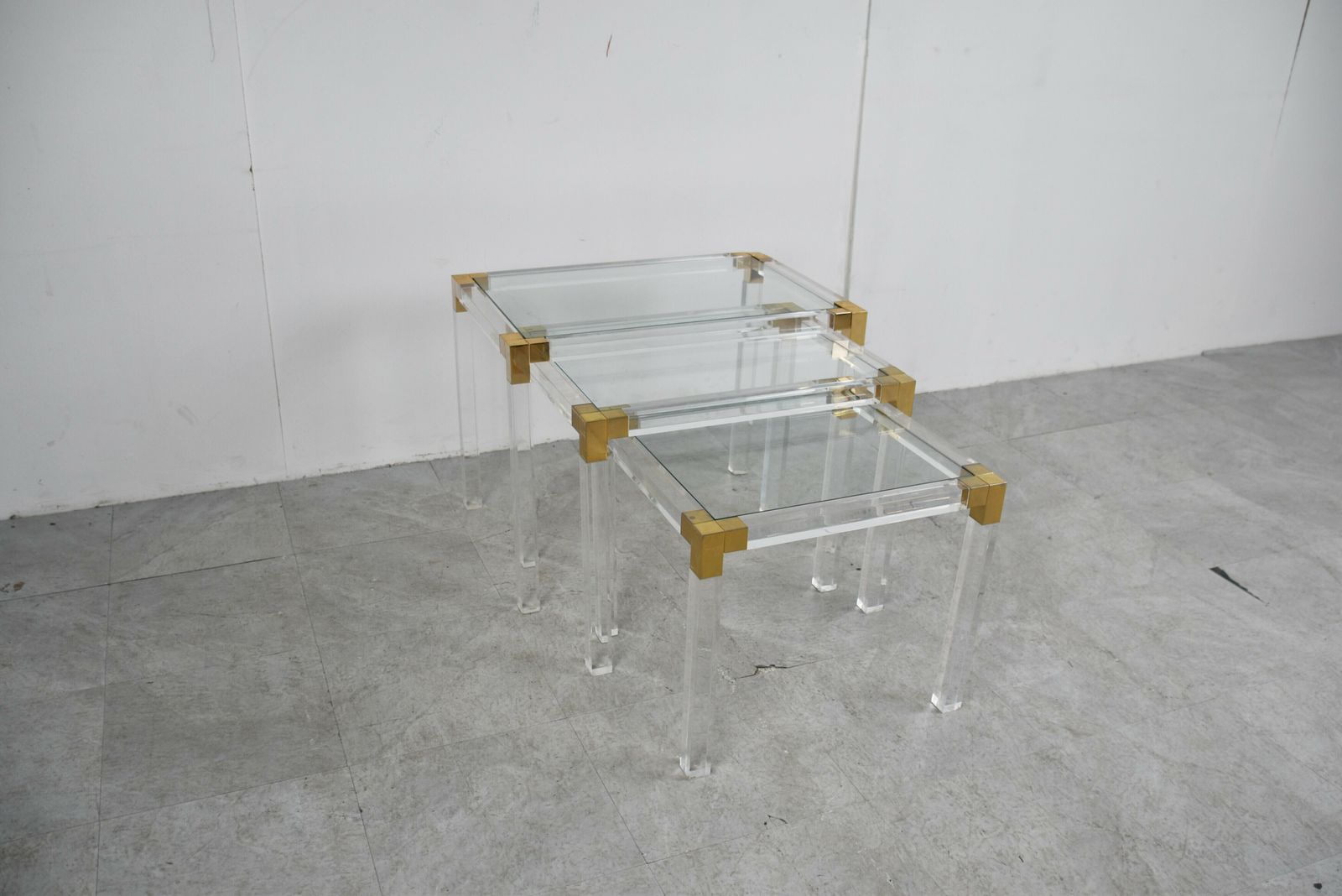 Nest Of Brass And Lucite Tables, 1970s photo furniture