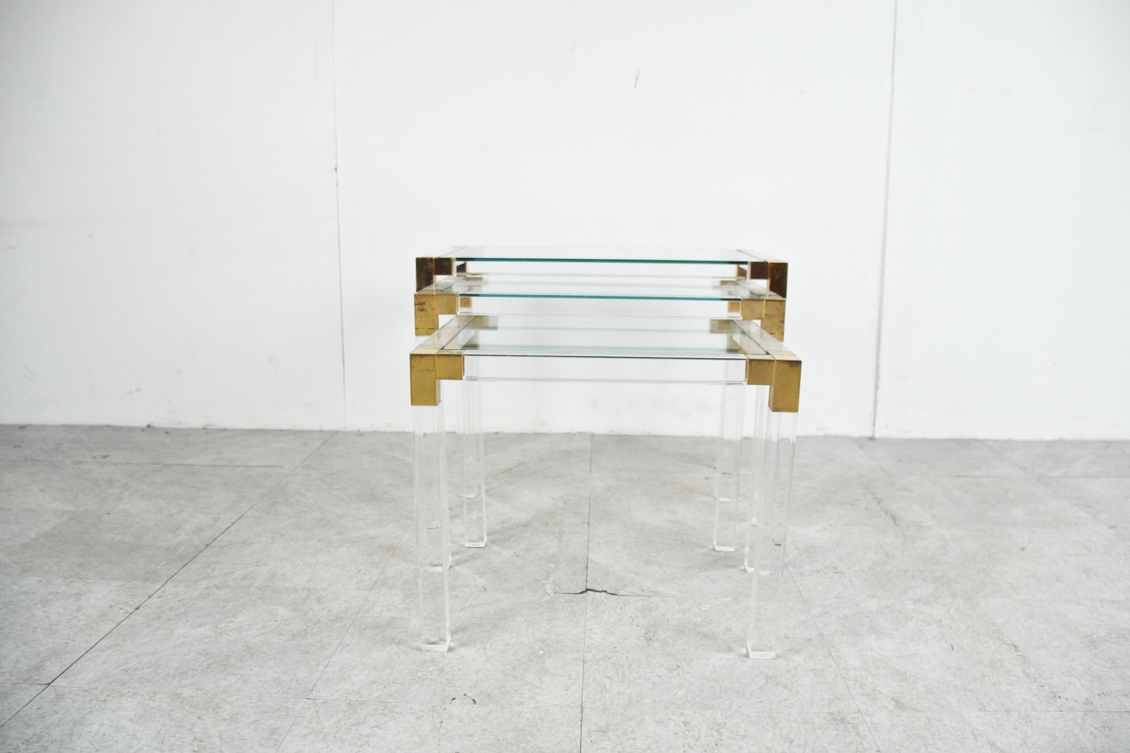 Nest Of Brass And Lucite Tables, 1970s photo buy