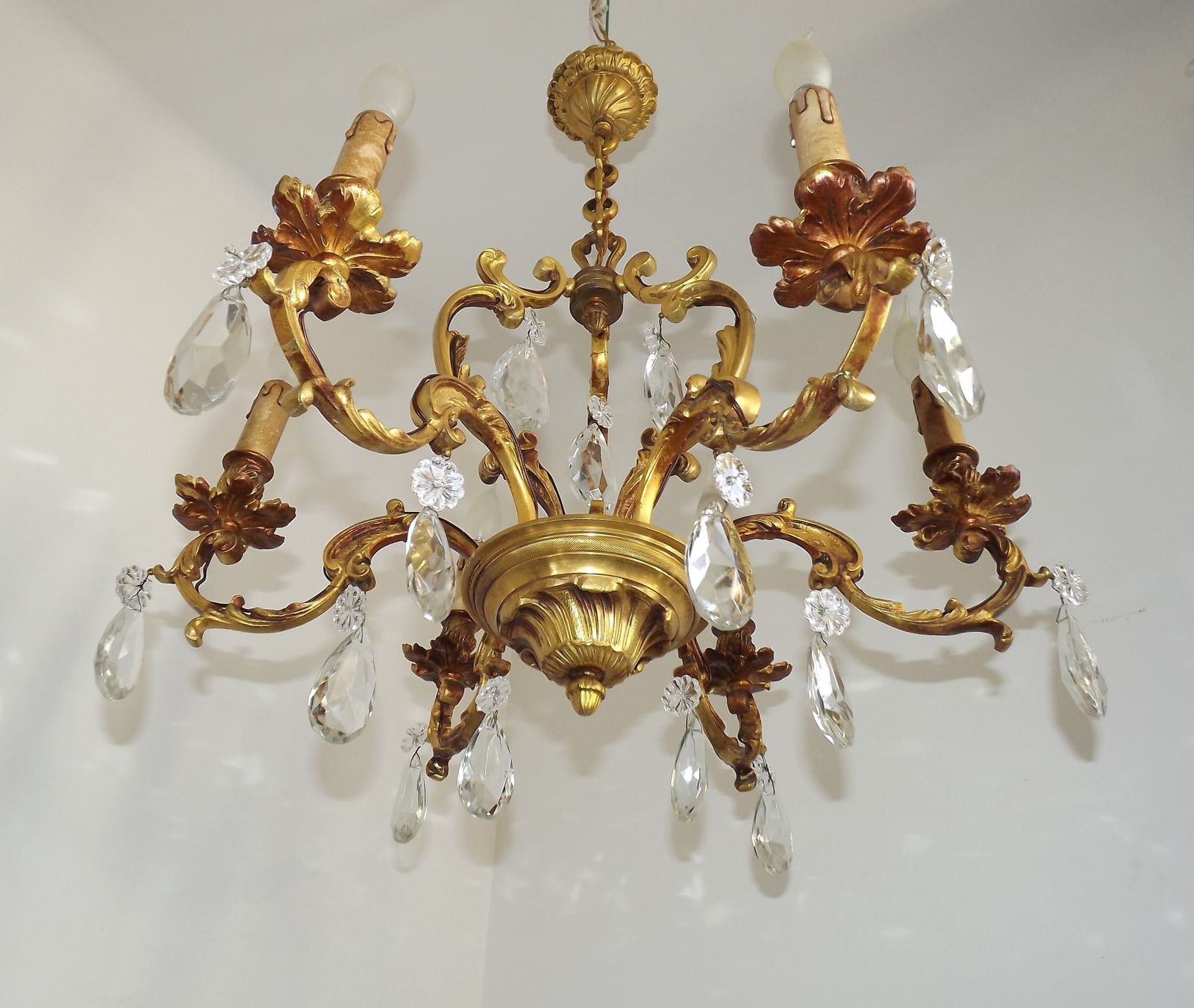 Grand lustre à cage Art Nouveau en laiton et cristal à 6 lumières, France photo furniture