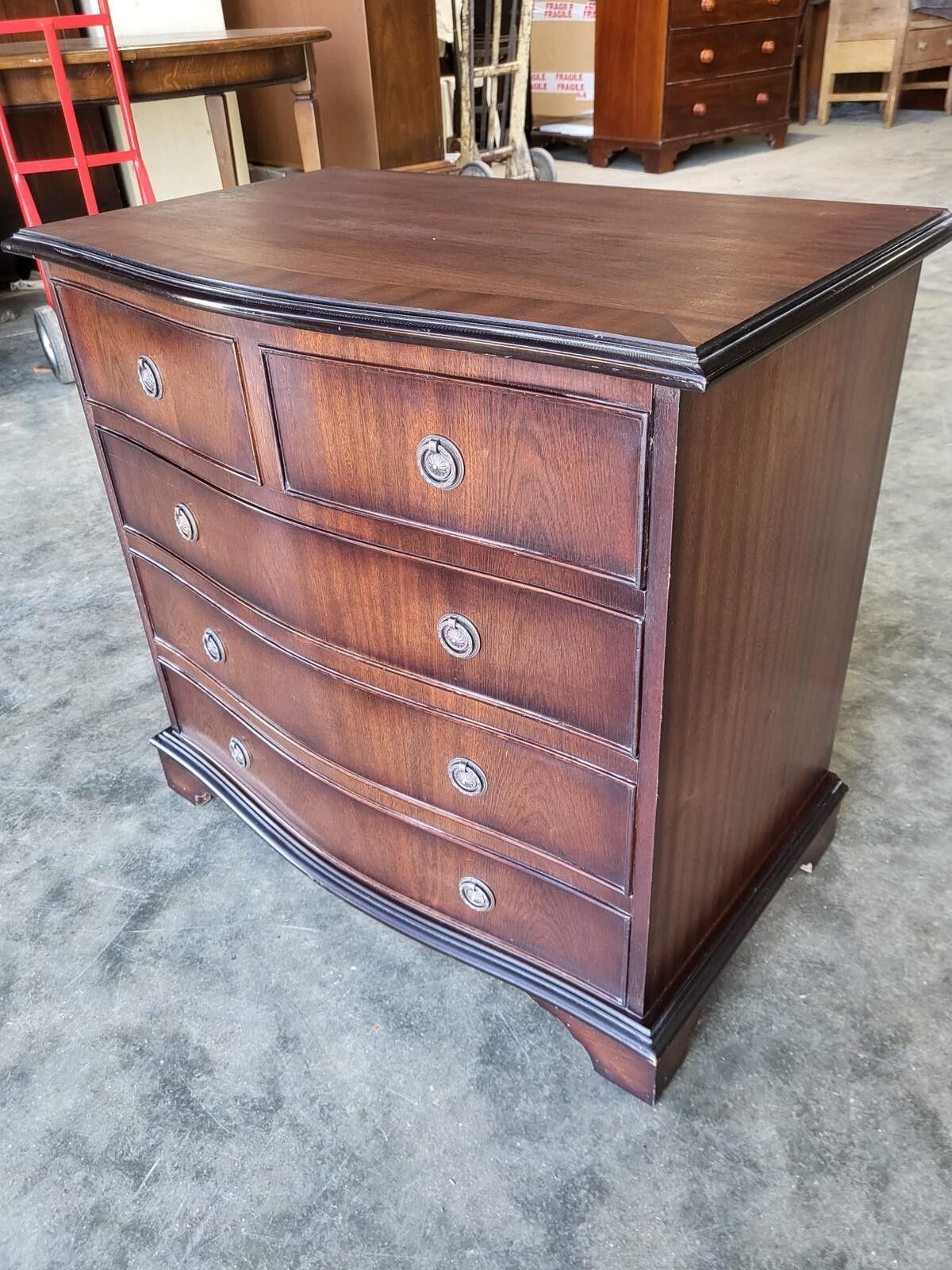245.0 Antique Repro Serpentine Small Chest Of Drawers Bracket Feet photo