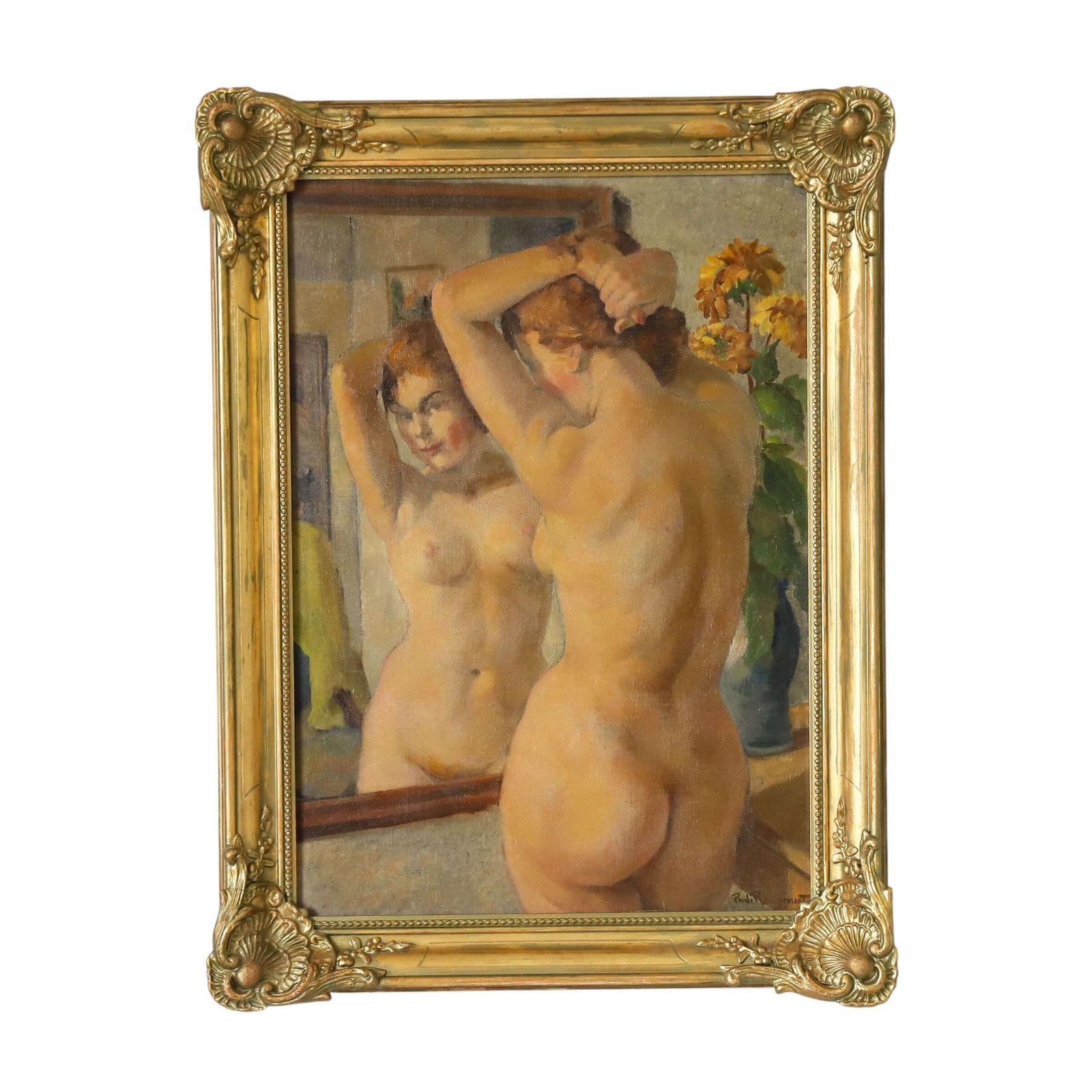 ‘Nude In Mirror’   Oil Painting By Philippe De Rougemont (1891–1965), Sweden 1930s 40s