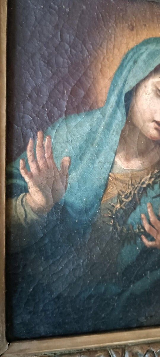 Antique Oil Painting On Canvas "Our Lady Of Sorrows" photo buy
