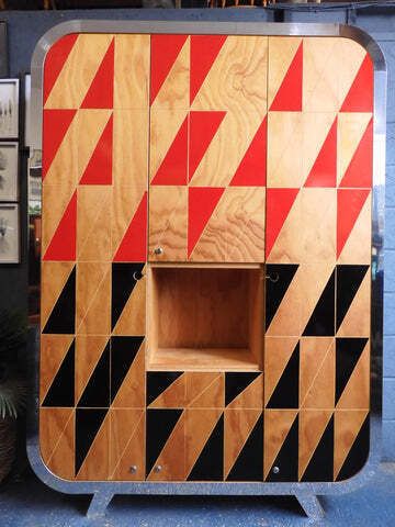 Artisan Crafted Postmodern Geometric Wardrobe In Birch Plywood & Polished Metal – Designer Unknown, Early 2000s