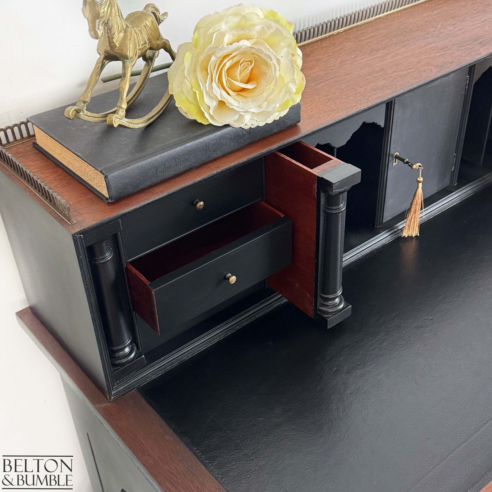 Vintage Writing Desk With Hidden Drawers In Black photo 595.0