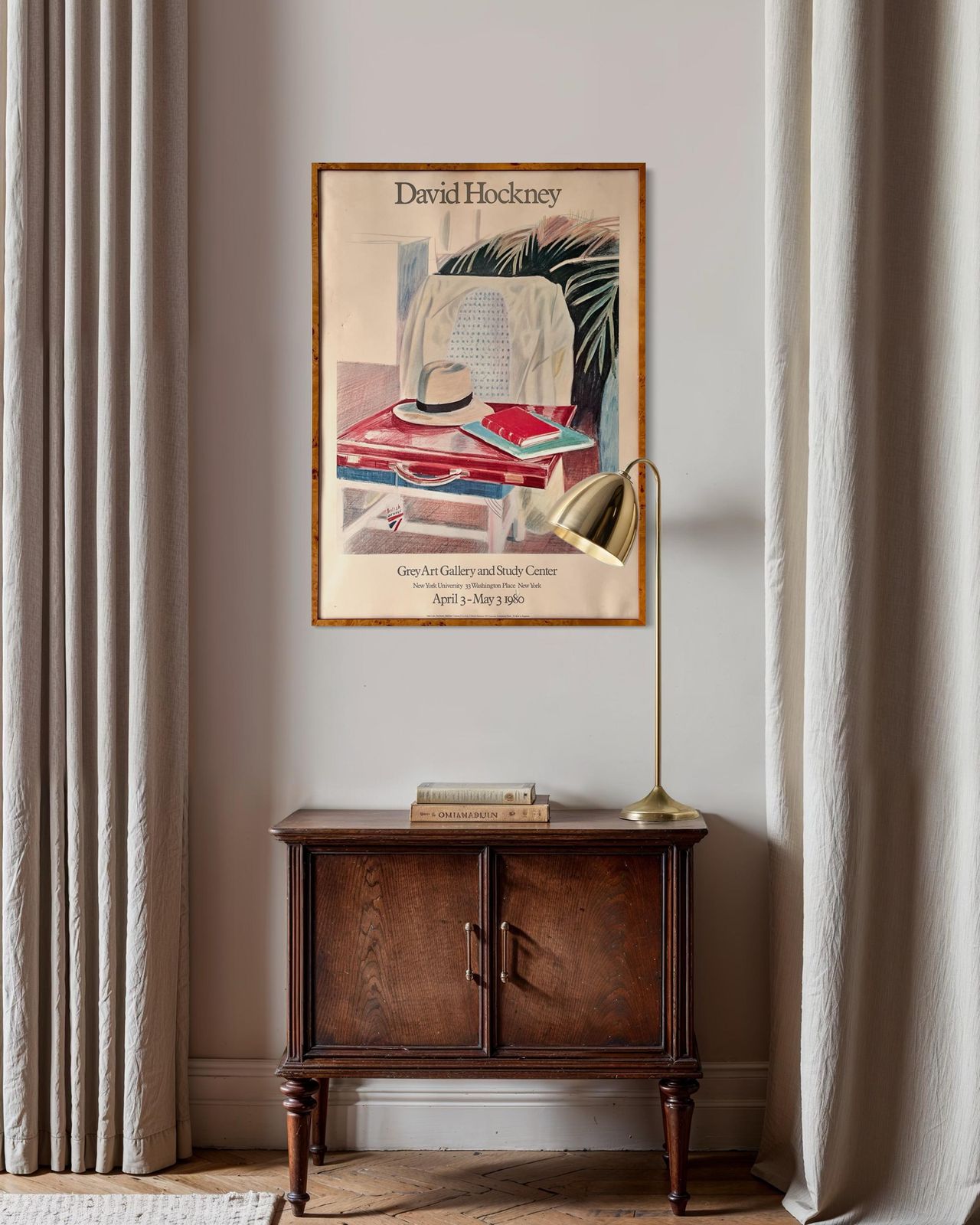 Giant Vintage Exhibition Poster By David Hockney, " Still Life, Taj Hotel, Bombay", Rare Printed Still Life Serigraphy 38inx27in photo for sale