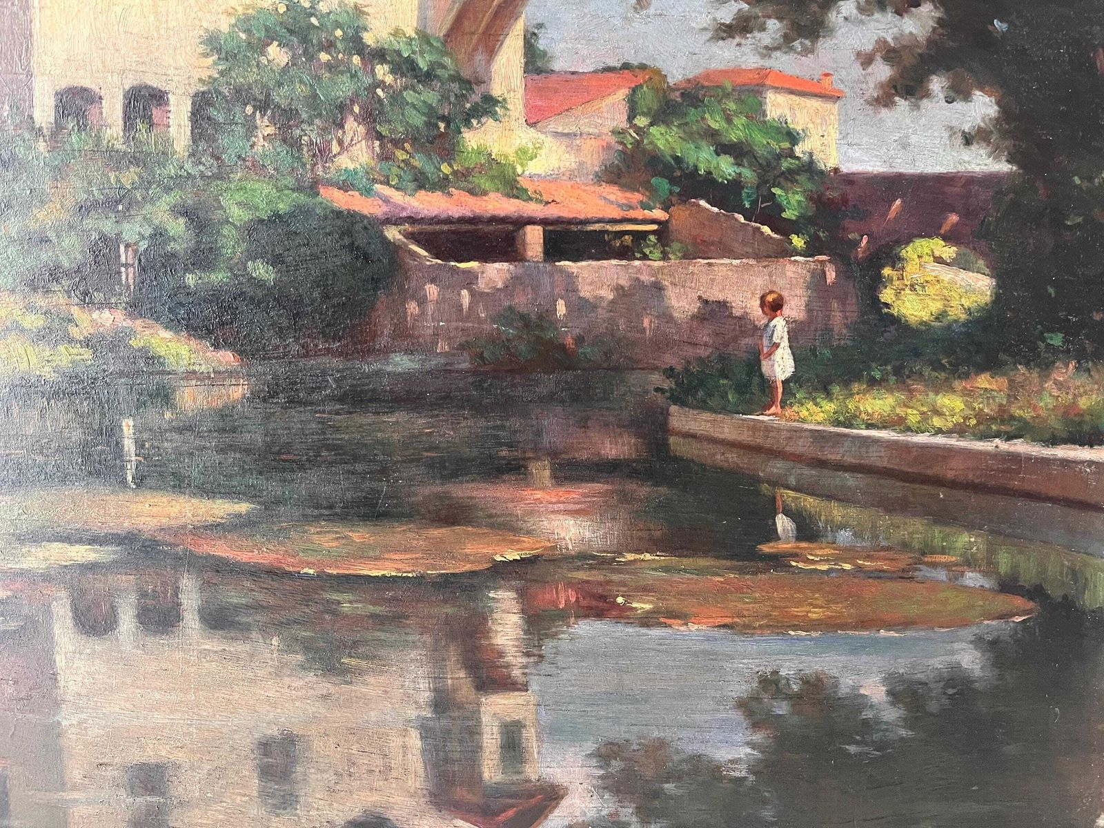 Original Oil On Panel "Soul Reflections" From 1926's, Painting Of A French Southern Landscape, Antique Genre Scene photo Art