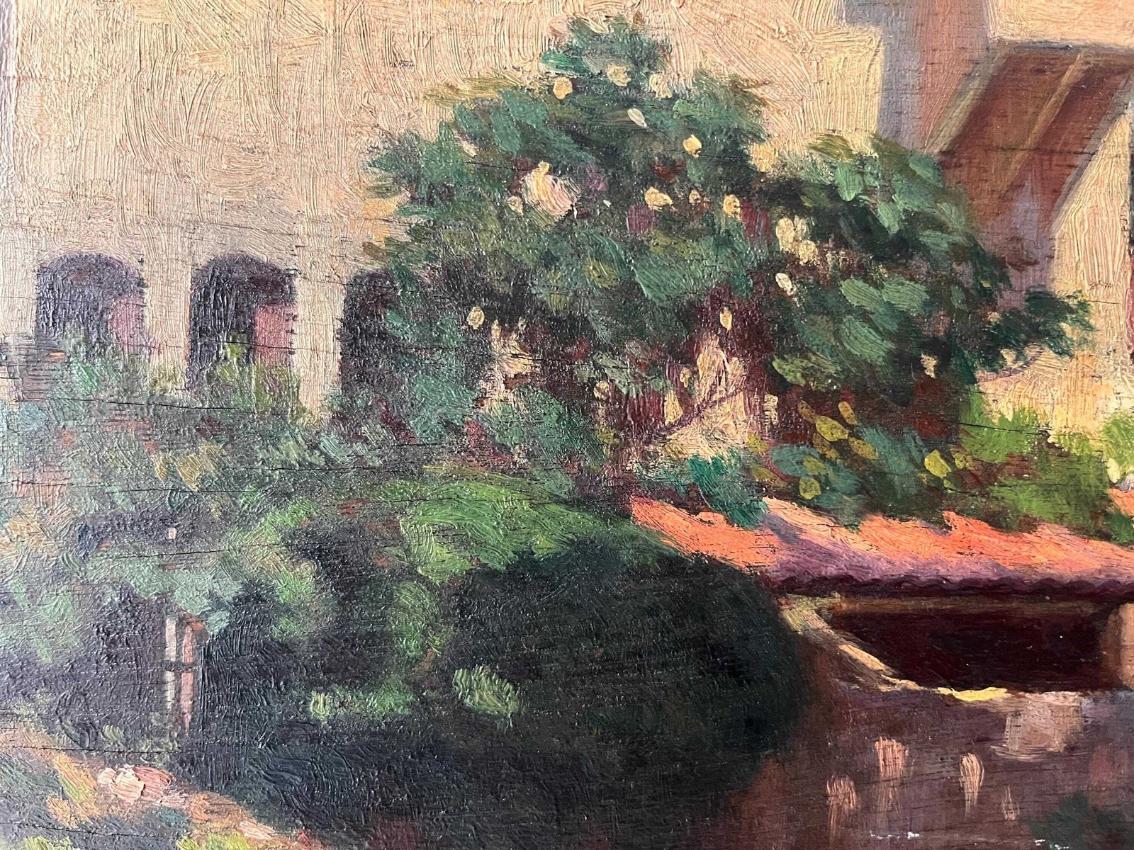 Original Oil On Panel "Soul Reflections" From 1926's, Painting Of A French Southern Landscape, Antique Genre Scene photo vinterior