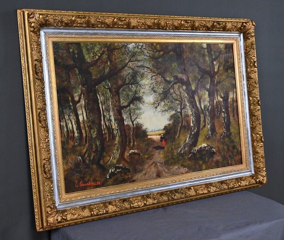 Painting “Walk In The Undergrowth”, Oil On Canvas, Signed L. Gourdon – 1896 photo for sale