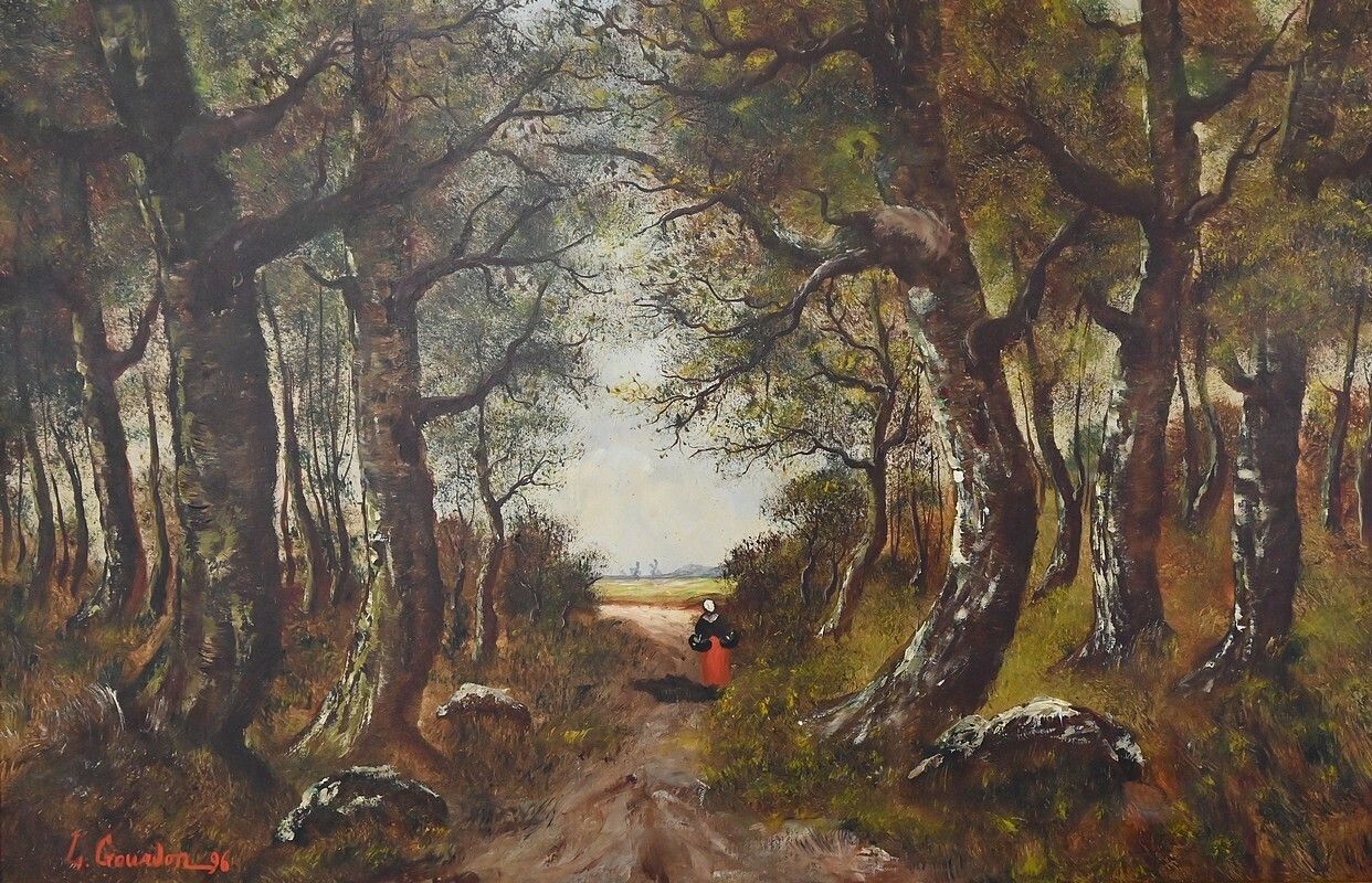 Painting “Walk In The Undergrowth”, Oil On Canvas, Signed L. Gourdon – 1896 photo 1310.0