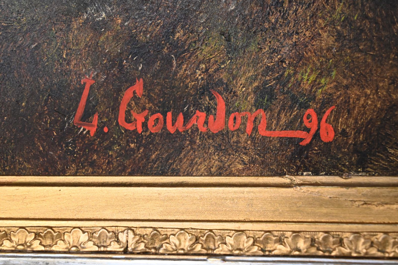 Art Painting “Walk In The Undergrowth”, Oil On Canvas, Signed L. Gourdon – 1896 photo