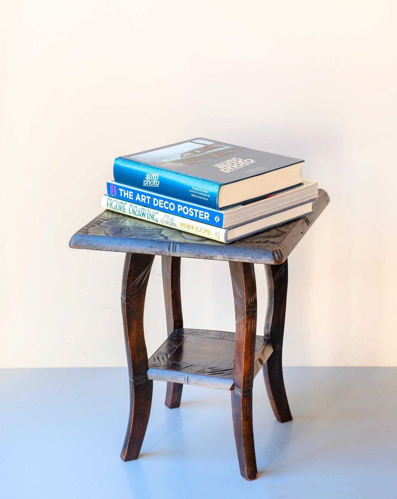 Antique Liberty & Co Table   Hand Carved Wooden Plant Stand   Floral Motif   Curved Legs Etagere photo 381.0