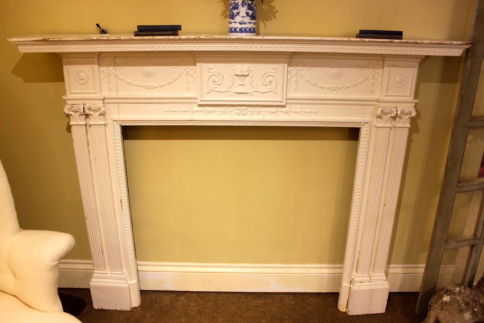 19thc. White Painted Pine Fire Surround/Mantlepiece