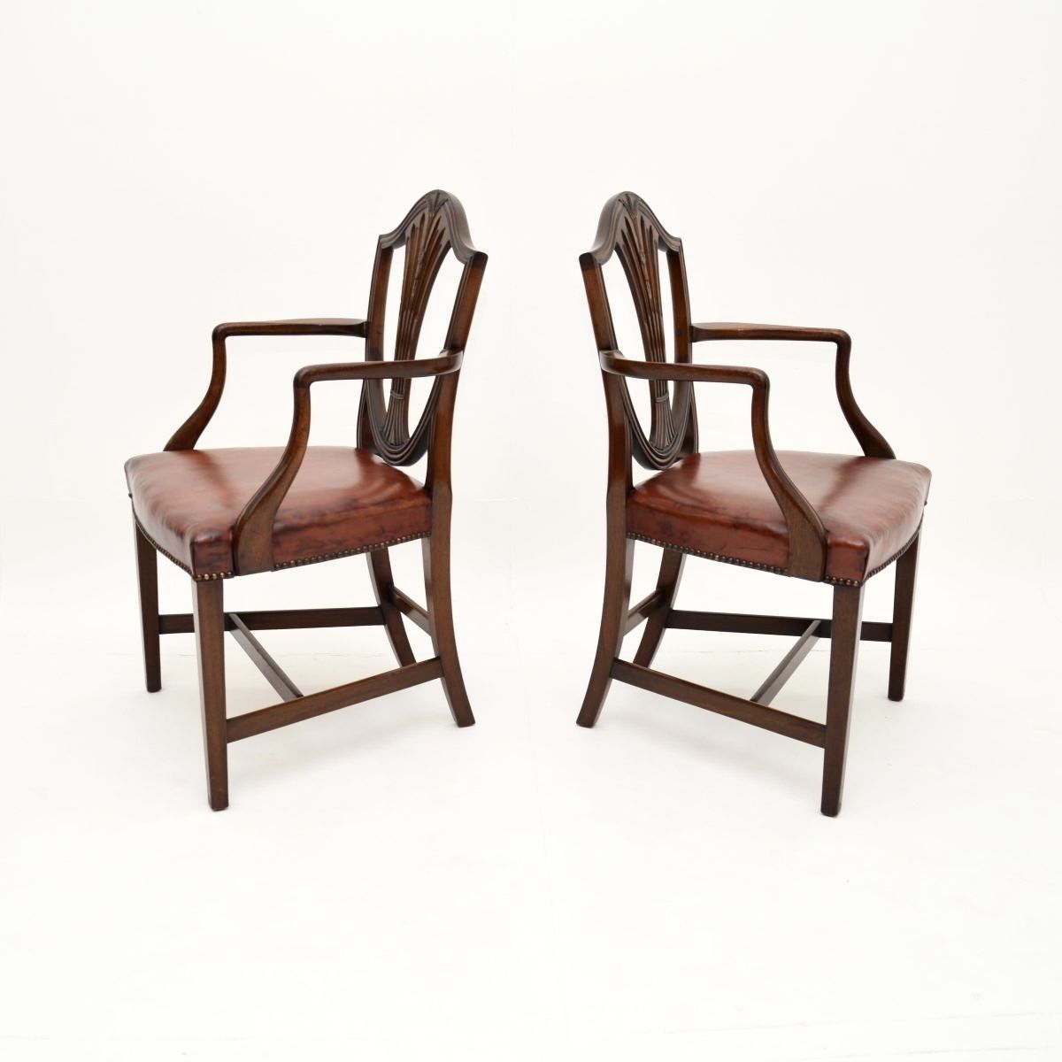 Pair Of Antique Mahogany And Leather Carver Armchairs photo for sale