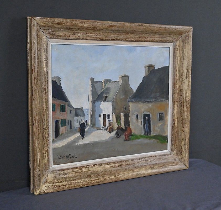 Painting "Village Scene", Oil On Canvas, Signed H. Albert – First Half Of The 20th Century photo for sale