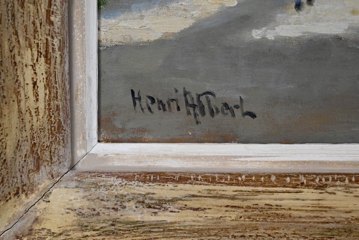 photo for sale Painting "Village Scene", Oil On Canvas, Signed H. Albert – First Half Of The 20th Century