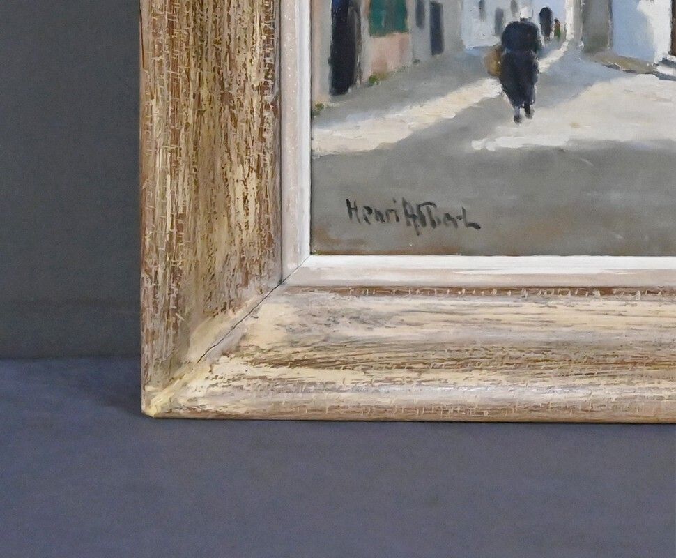 photo vintage Painting "Village Scene", Oil On Canvas, Signed H. Albert – First Half Of The 20th Century