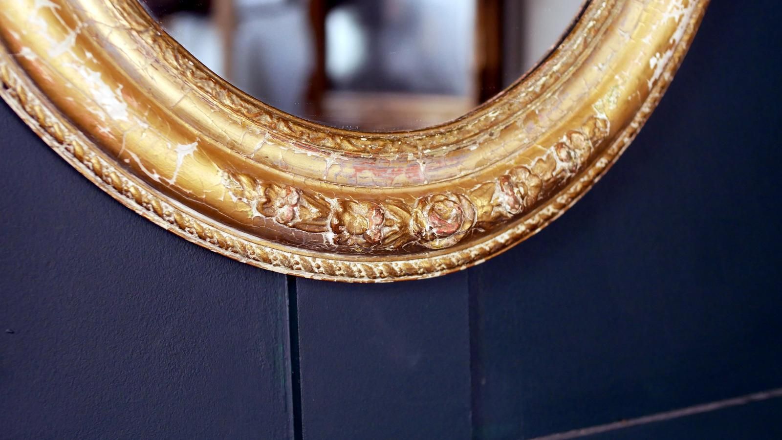 Antique Victorian Gesso Oval Mirror – Wonderful Distressed Patina photo for sale