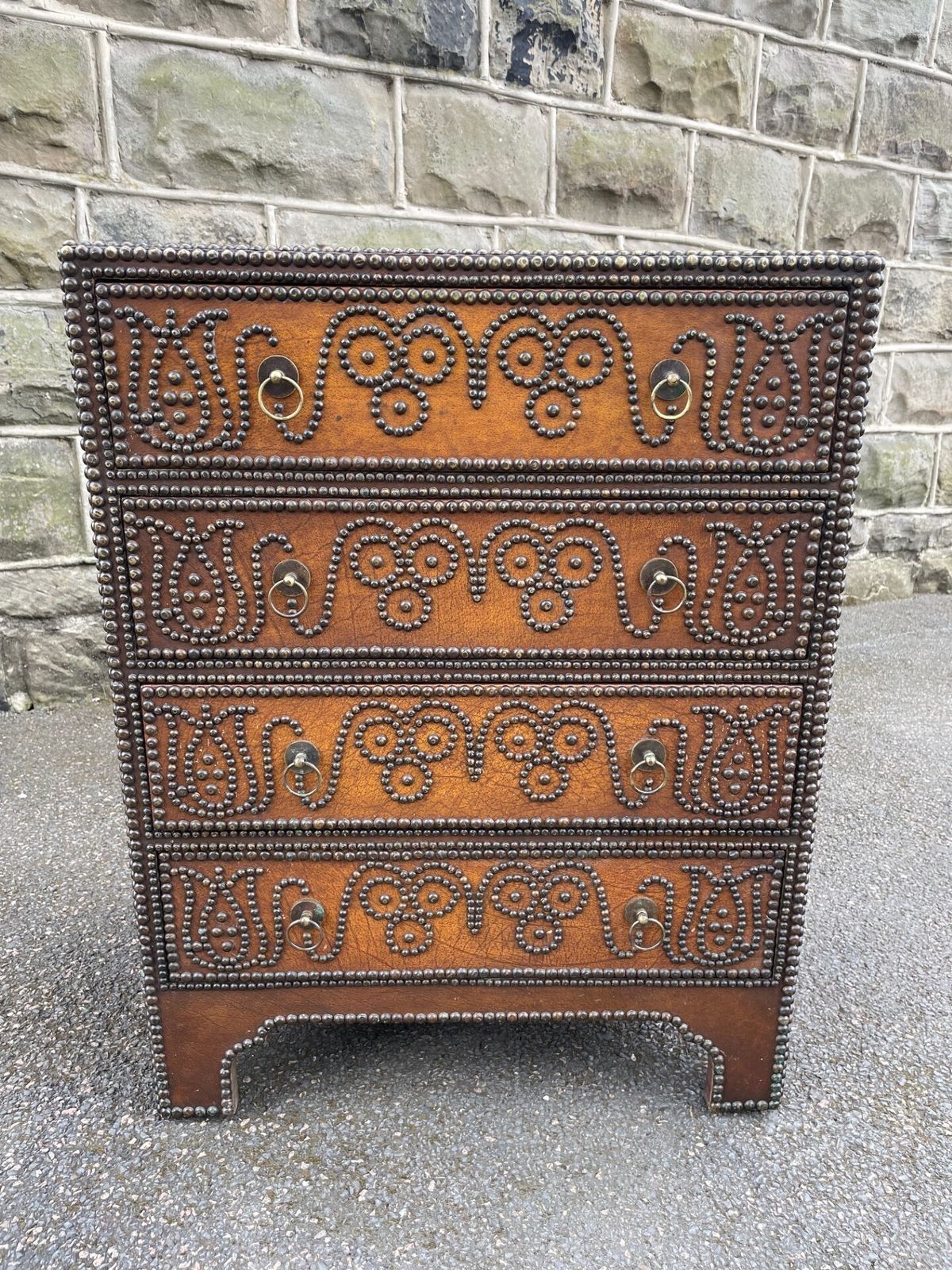 Quality Leather & Brass Studded Chest Of Drawers photo buy