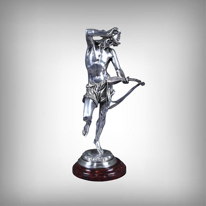 Silvered Bronze "The Neapolitan Mandolin Player" Signed A. Carrier – Part 2, 19th Century
