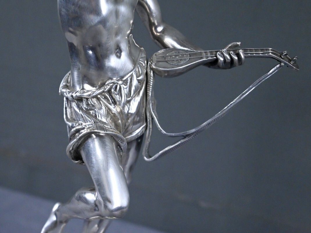 photo furniture Silvered Bronze "The Neapolitan Mandolin Player" Signed A. Carrier – Part 2, 19th Century