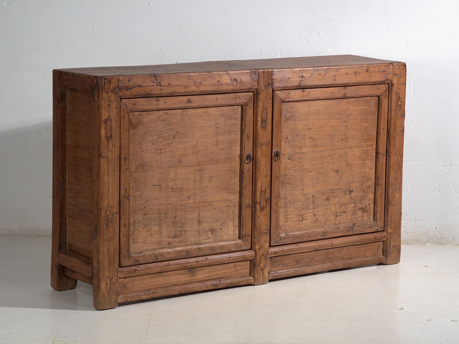 Tall Chinese Sideboard In Carved Pine With Geometric Panels – Gansu, Circa 1930