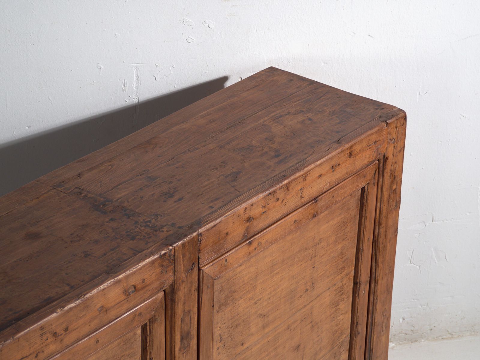 Tall Chinese Sideboard In Carved Pine With Geometric Panels – Gansu, Circa 1930 photo furniture