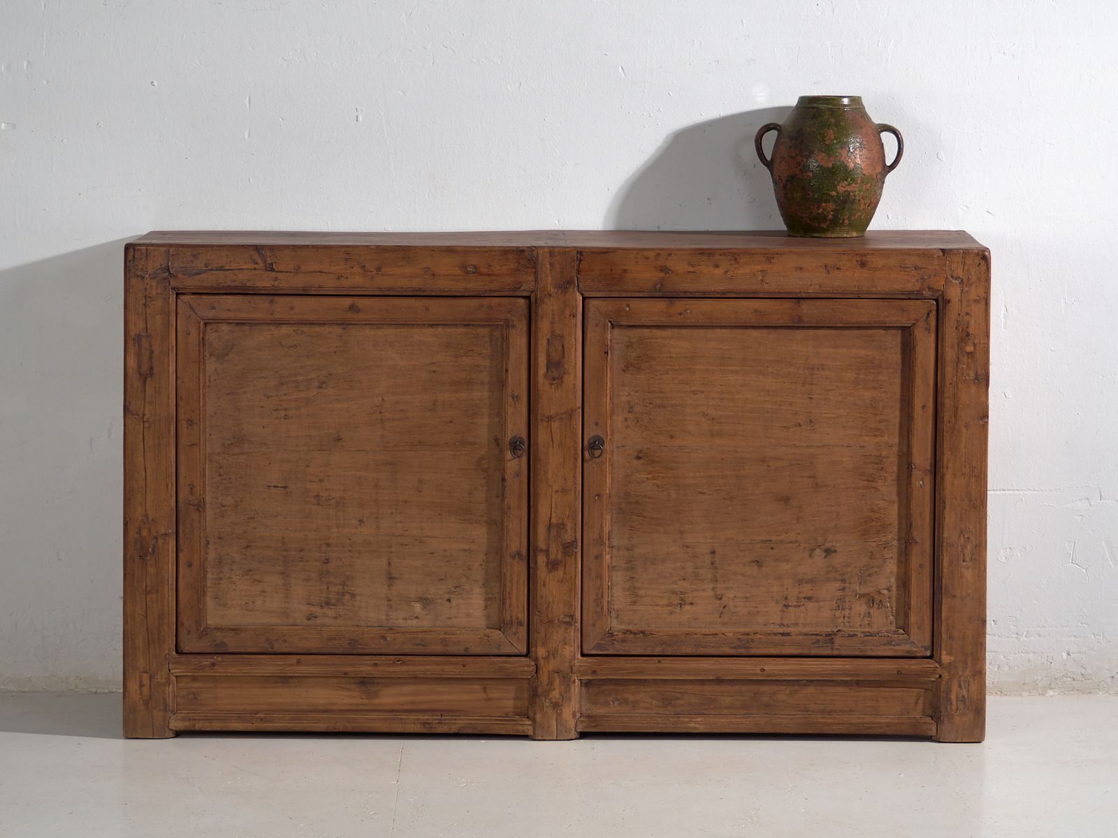 photo furniture Tall Chinese Sideboard In Carved Pine With Geometric Panels – Gansu, Circa 1930