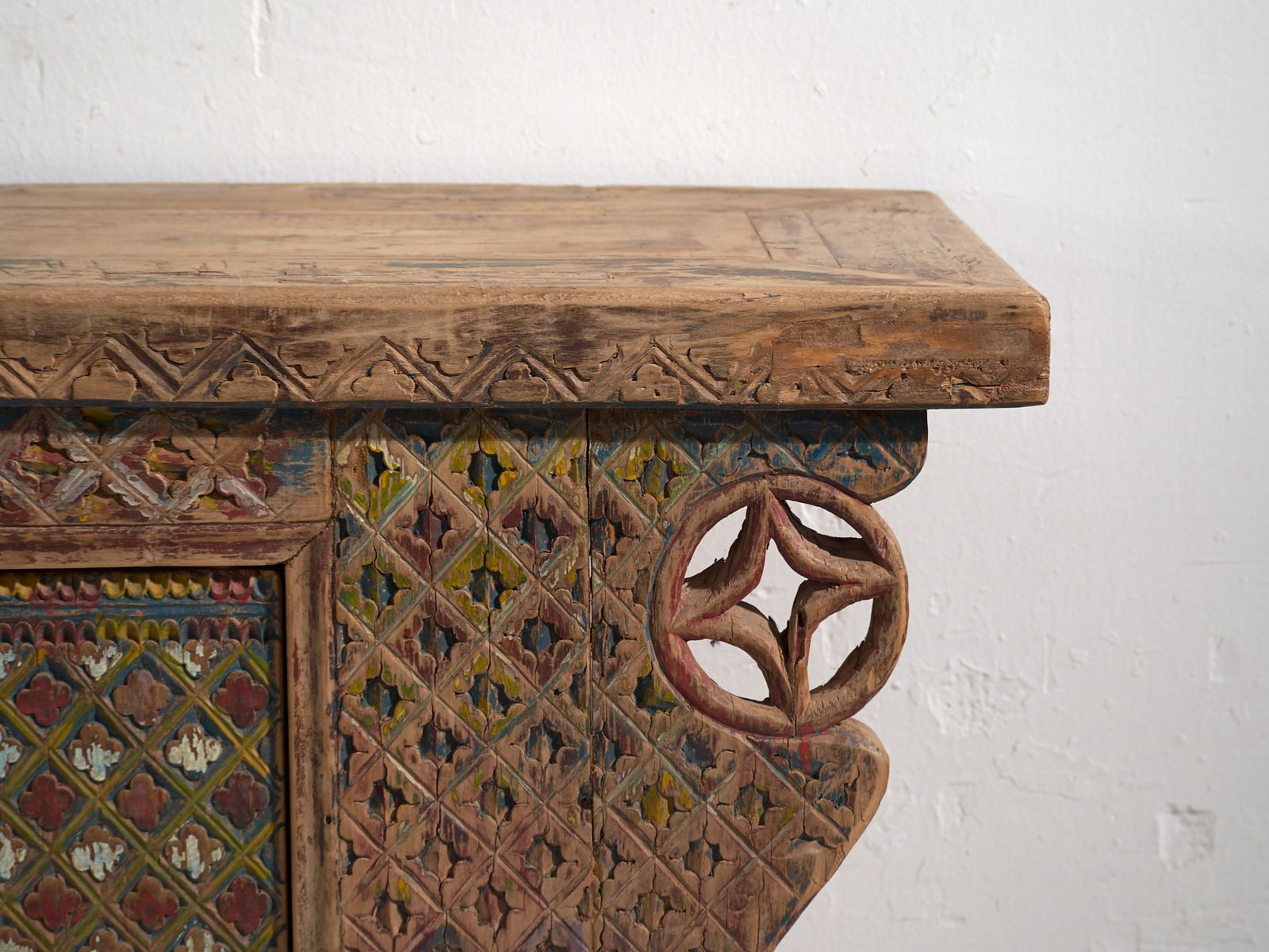 Antique Chinese Carved Fir Low Sideboard With Ornate Panels – Gansu, Circa 1930 photo buy