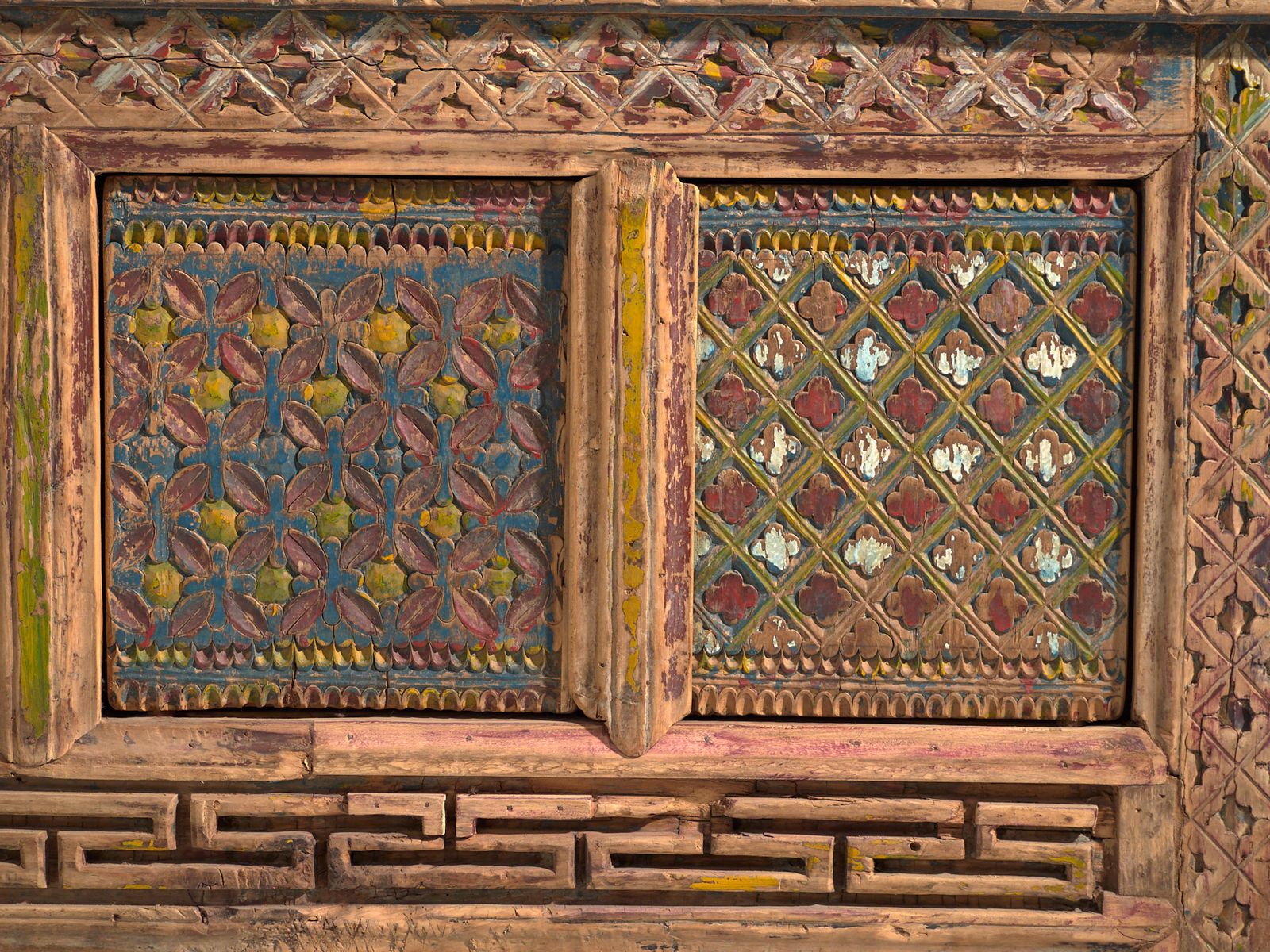 3523.0 Antique Chinese Carved Fir Low Sideboard With Ornate Panels – Gansu, Circa 1930 photo
