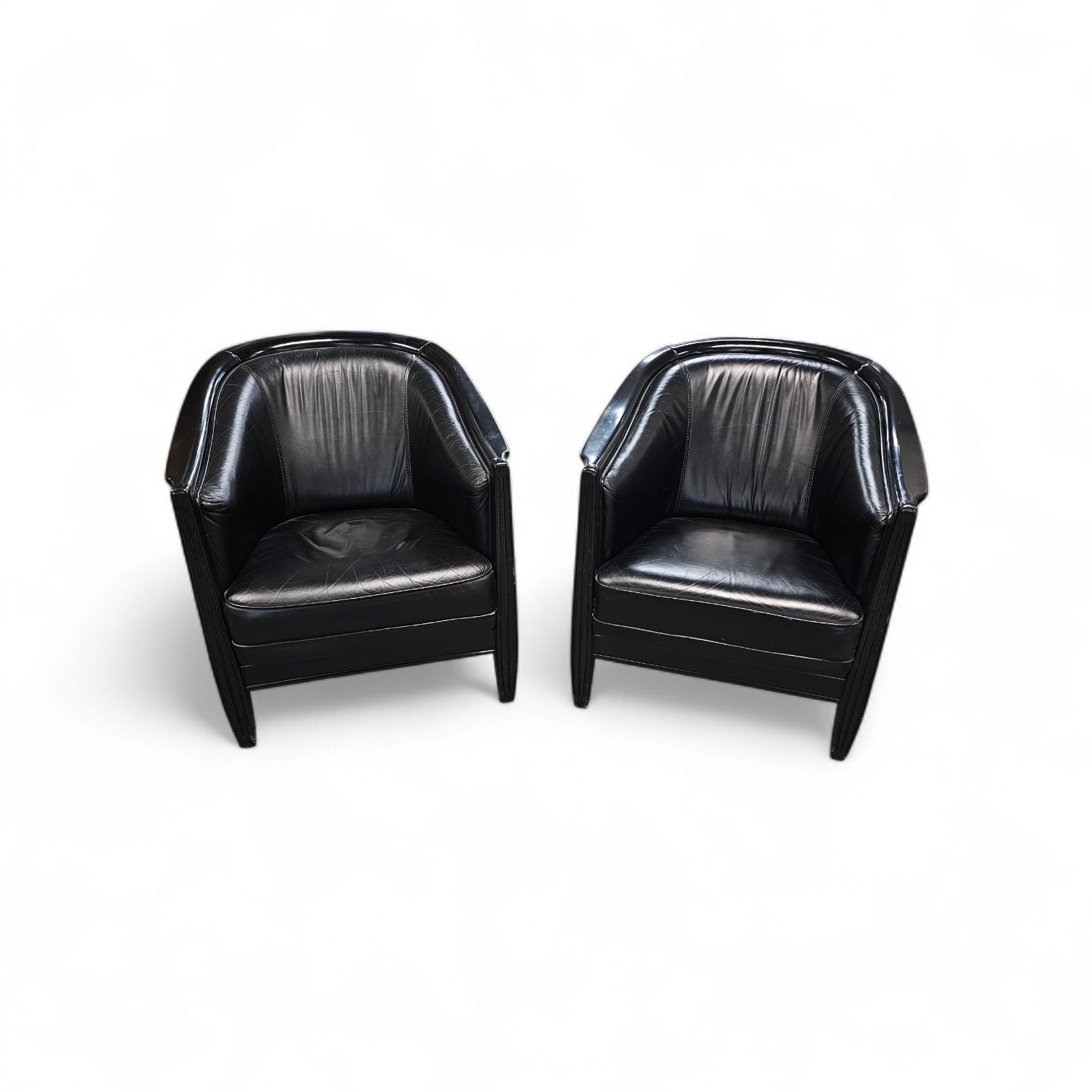 2 X Black Leather Armchair By Giorgetti 1980s / Good Condition Height 76 photo furniture