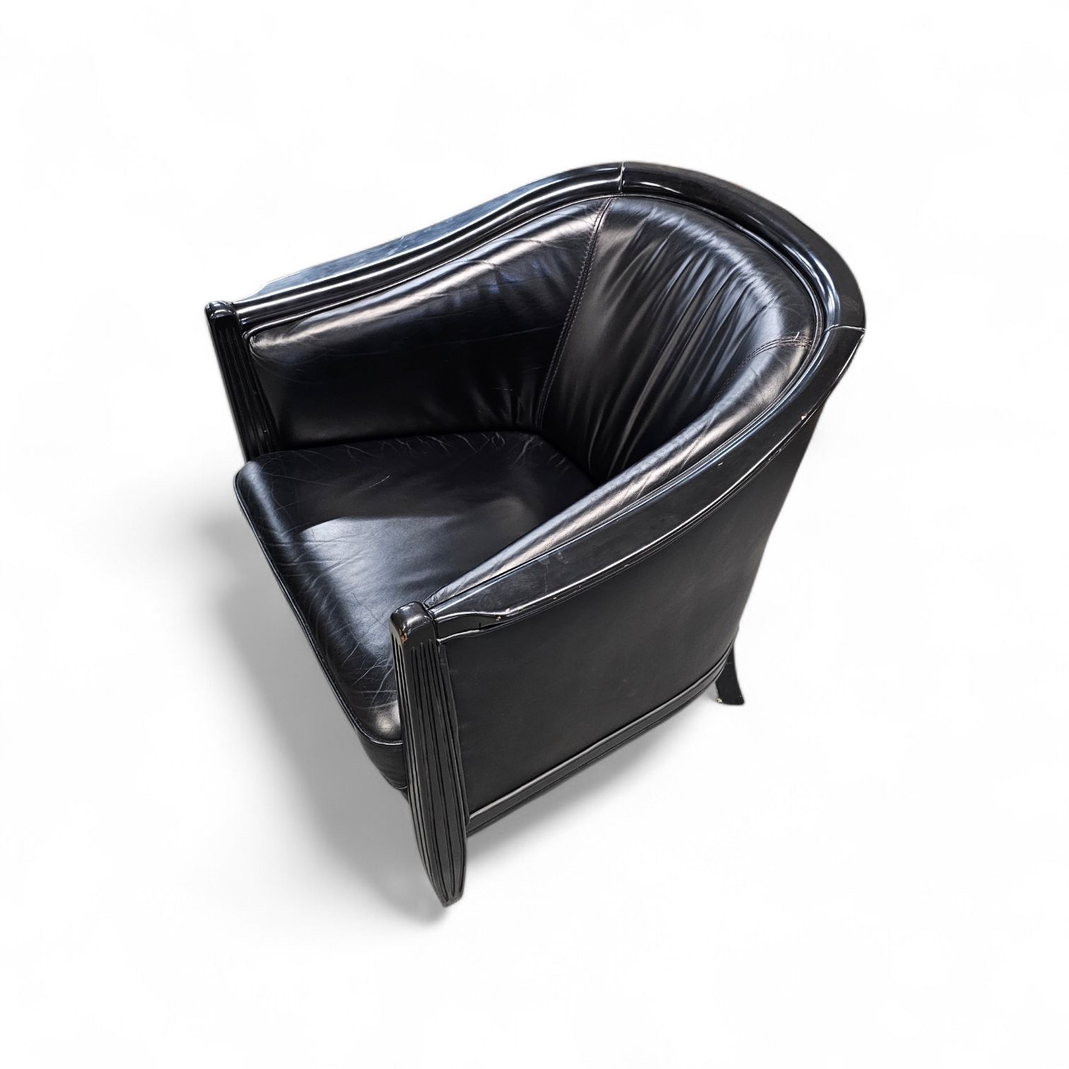 2 X Black Leather Armchair By Giorgetti 1980s / Good Condition Height 76 photo 1274.0