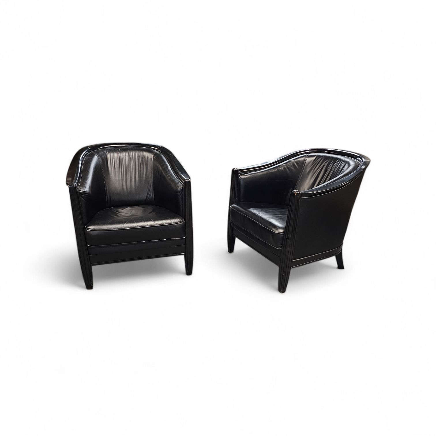 2 X Black Leather Armchair By Giorgetti 1980s / Good Condition Height 76 photo buy