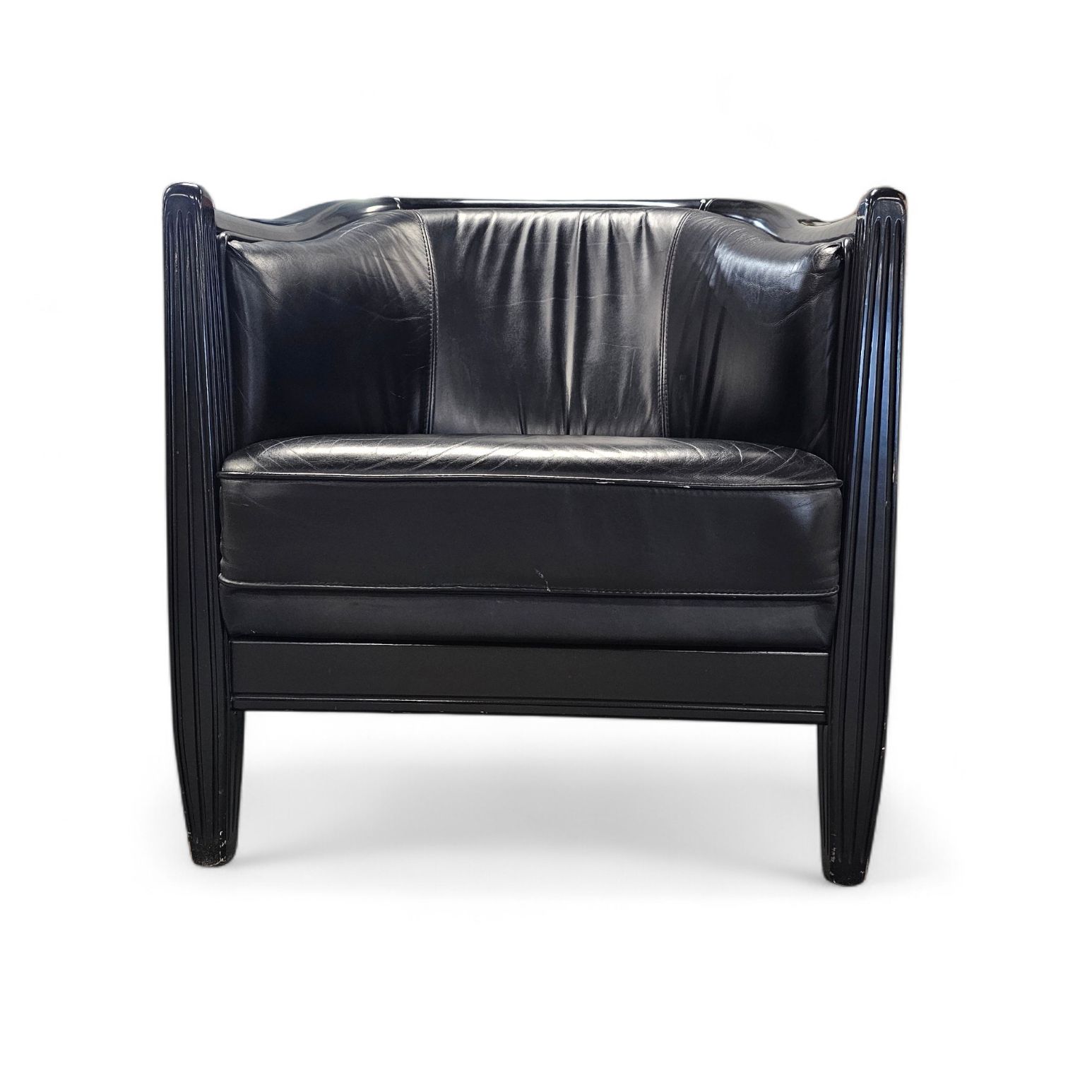 photo vinterior 2 X Black Leather Armchair By Giorgetti 1980s / Good Condition Height 76