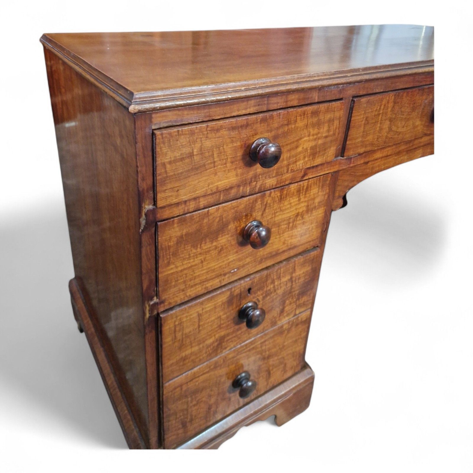 395.0 Victorian Mahogany Kneehole Desk Antique Writing Table 9 Drawer Pedestal Console photo