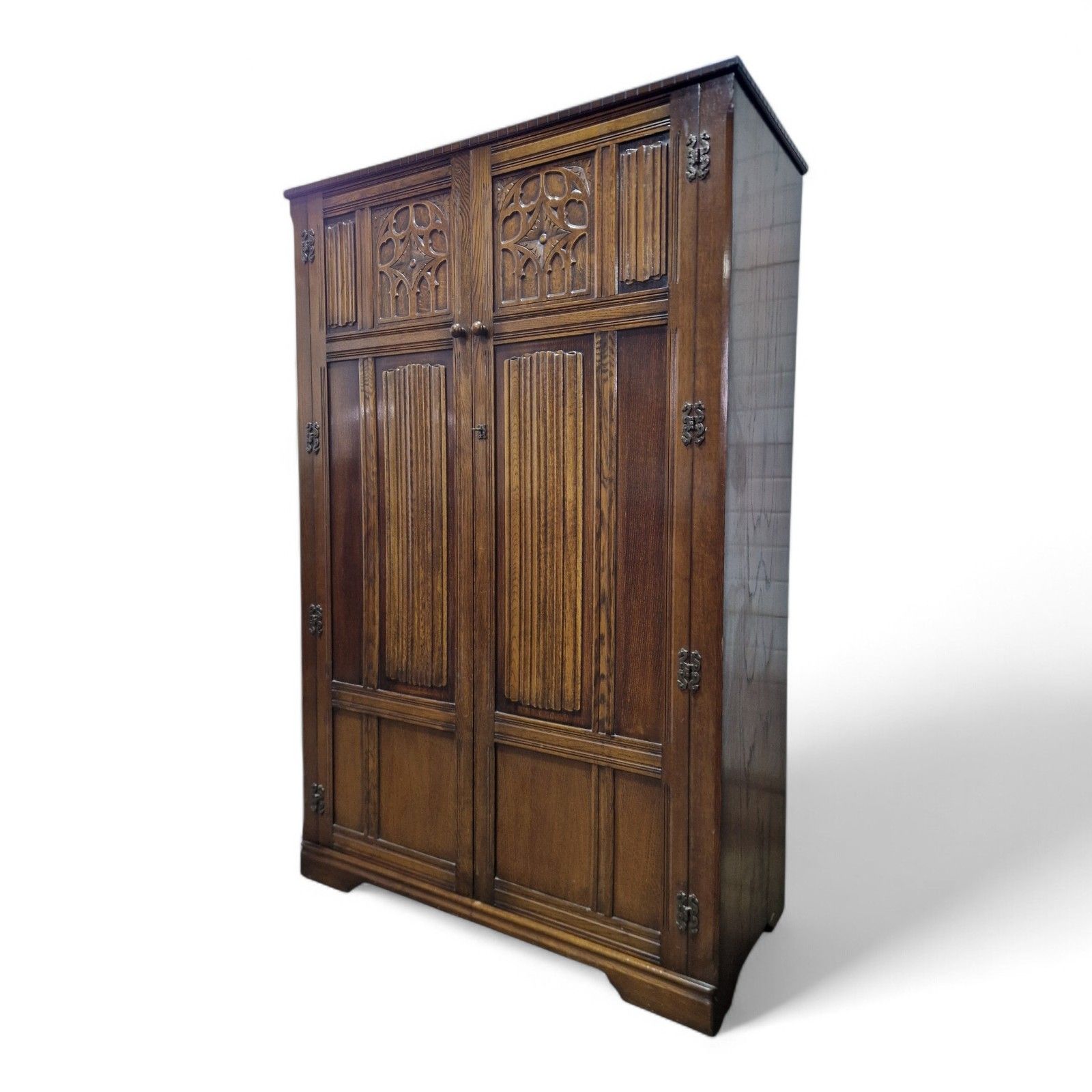 Large Oak Double Wardrobe Antique Carved Linenfold Panelled Wardrobe photo for sale