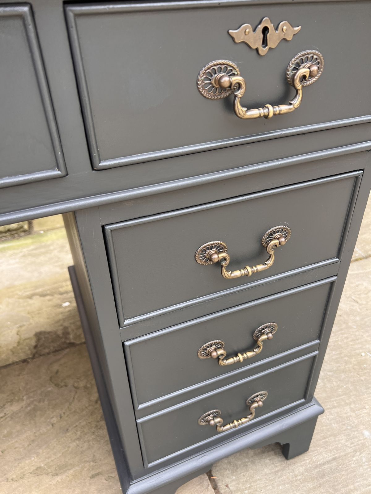 photo for sale Antique Cast Iron Grey Mahogany Repro 8 Drawer Partner Desk