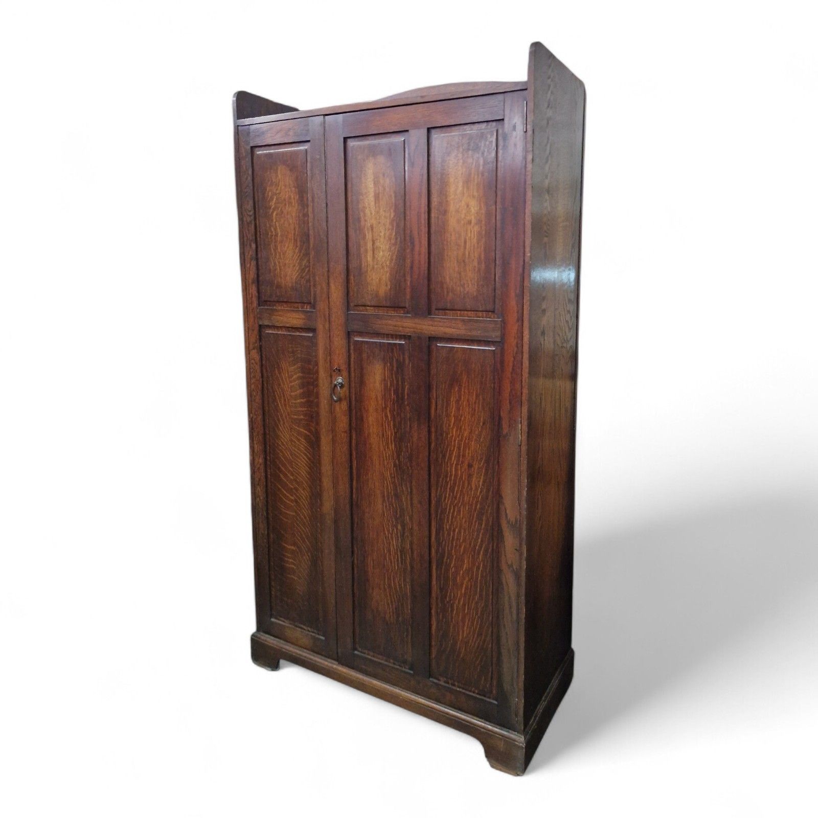 Arts & Crafts Oak Wardrobe Hall Cupboard Hanging Rail Hooks Storage Cabinet