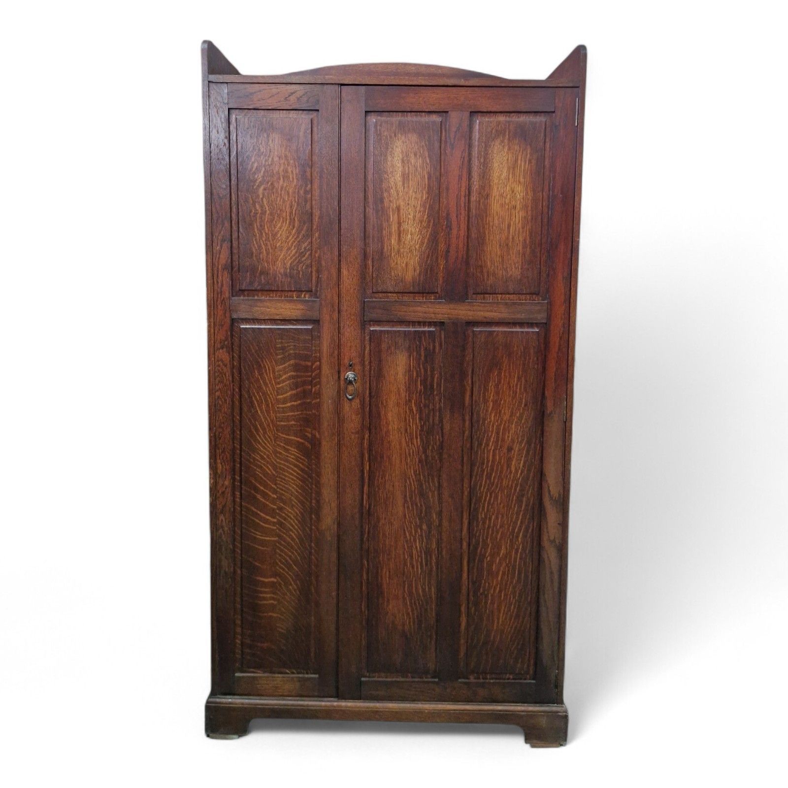 Arts & Crafts Oak Wardrobe Hall Cupboard Hanging Rail Hooks Storage Cabinet photo for sale