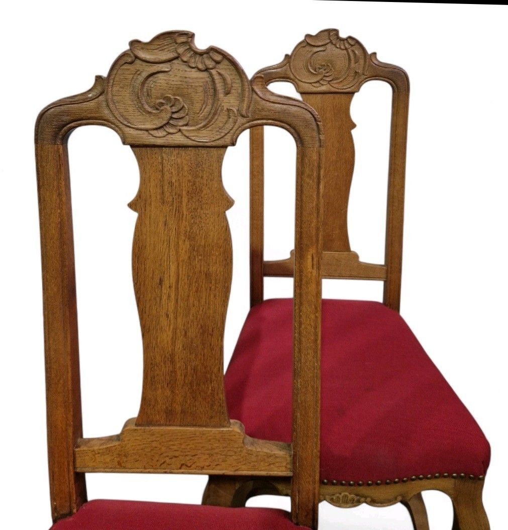 Set 6 Carved Oak French Dining Chairs Antique Style Cabriole Legs High Back photo Furniture