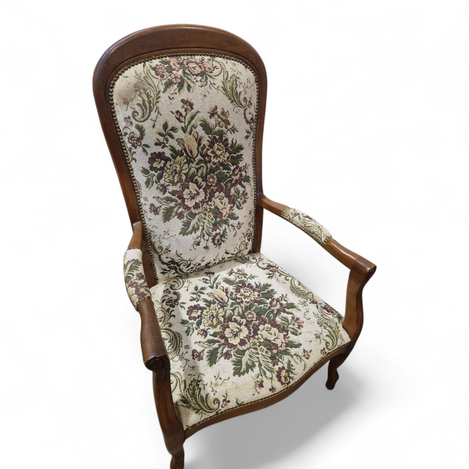 French Carved Armchair Antique Style Upholstered Floral Tapestry Accent Chair photo buy