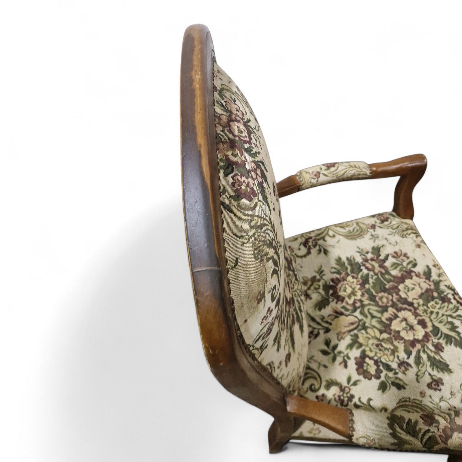 Furniture French Carved Armchair Antique Style Upholstered Floral Tapestry Accent Chair photo