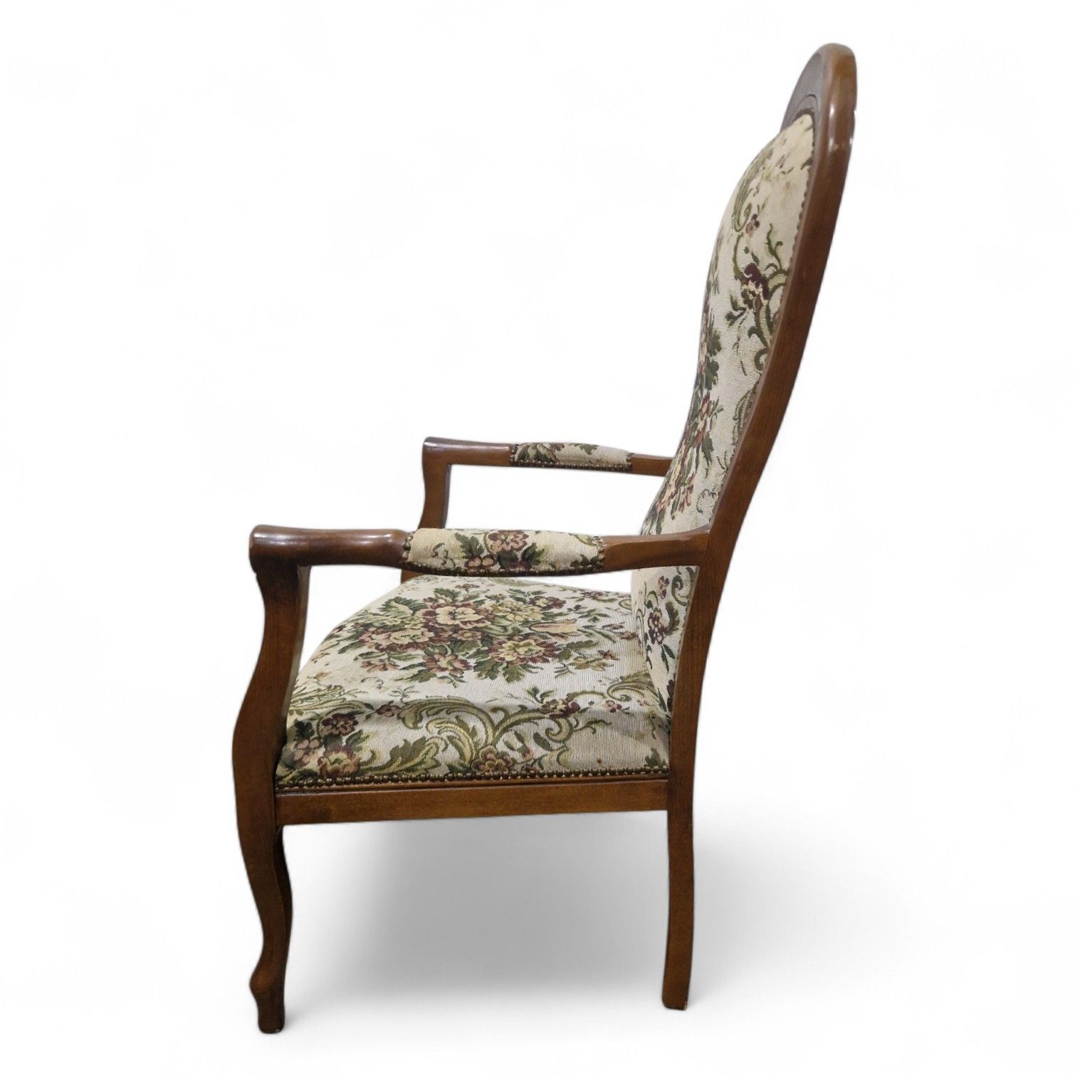 photo buy French Carved Armchair Antique Style Upholstered Floral Tapestry Accent Chair