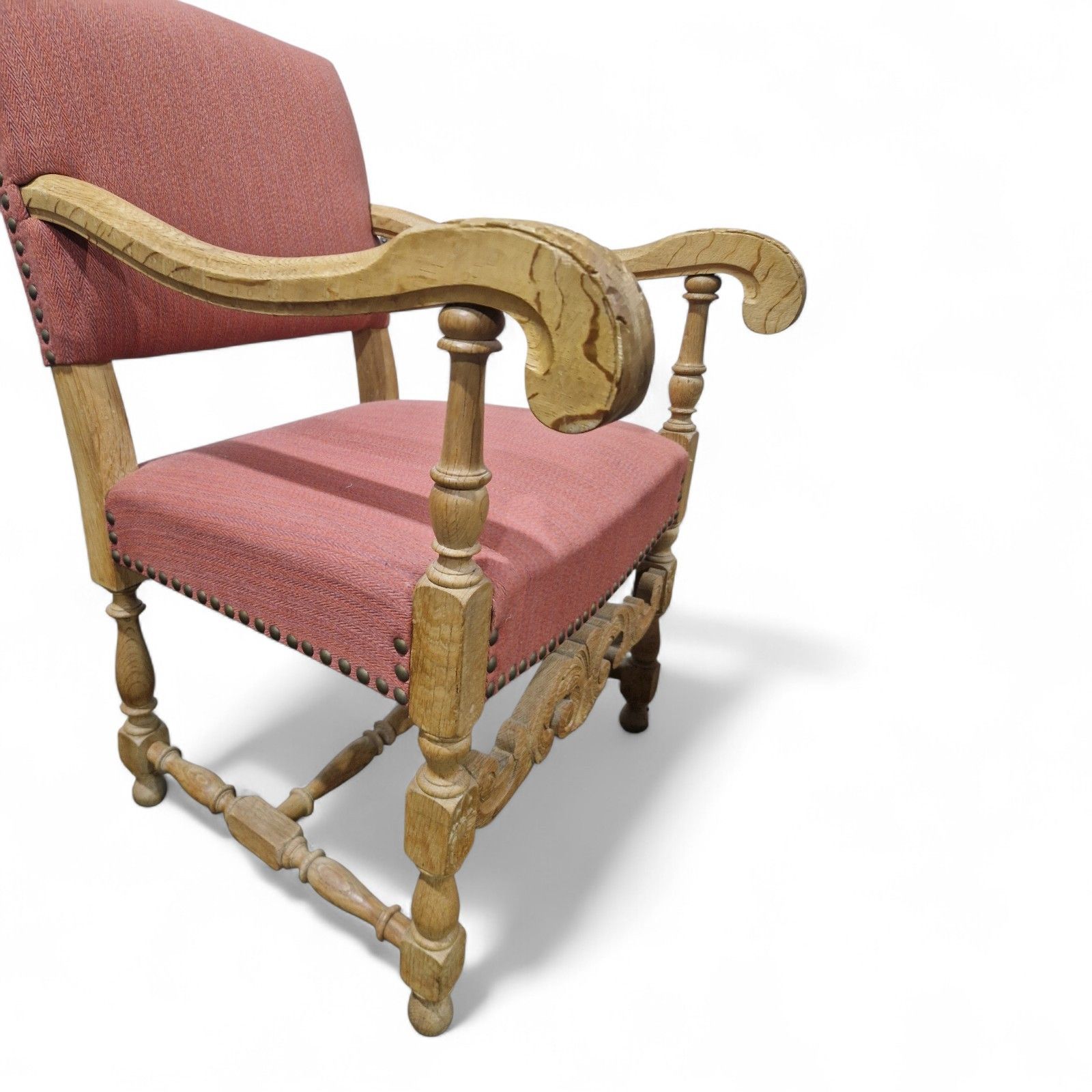 photo furniture French Carved Oak Armchair Antique Continental Upholstered Wooden Accent Chair