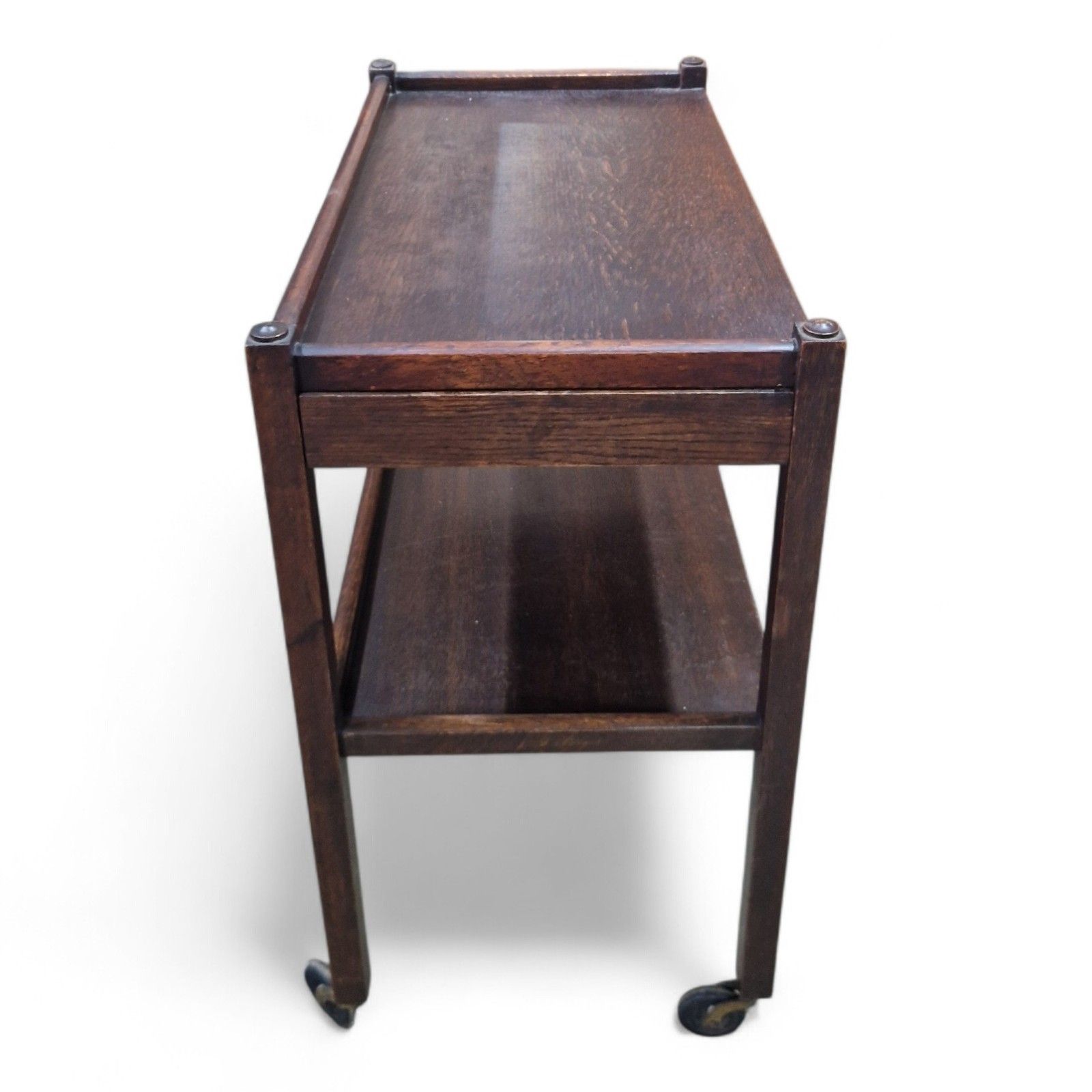 Furniture Vintage Serving Trolley 2 Tier Drinks Cart Castors Double Drawer Side Table photo