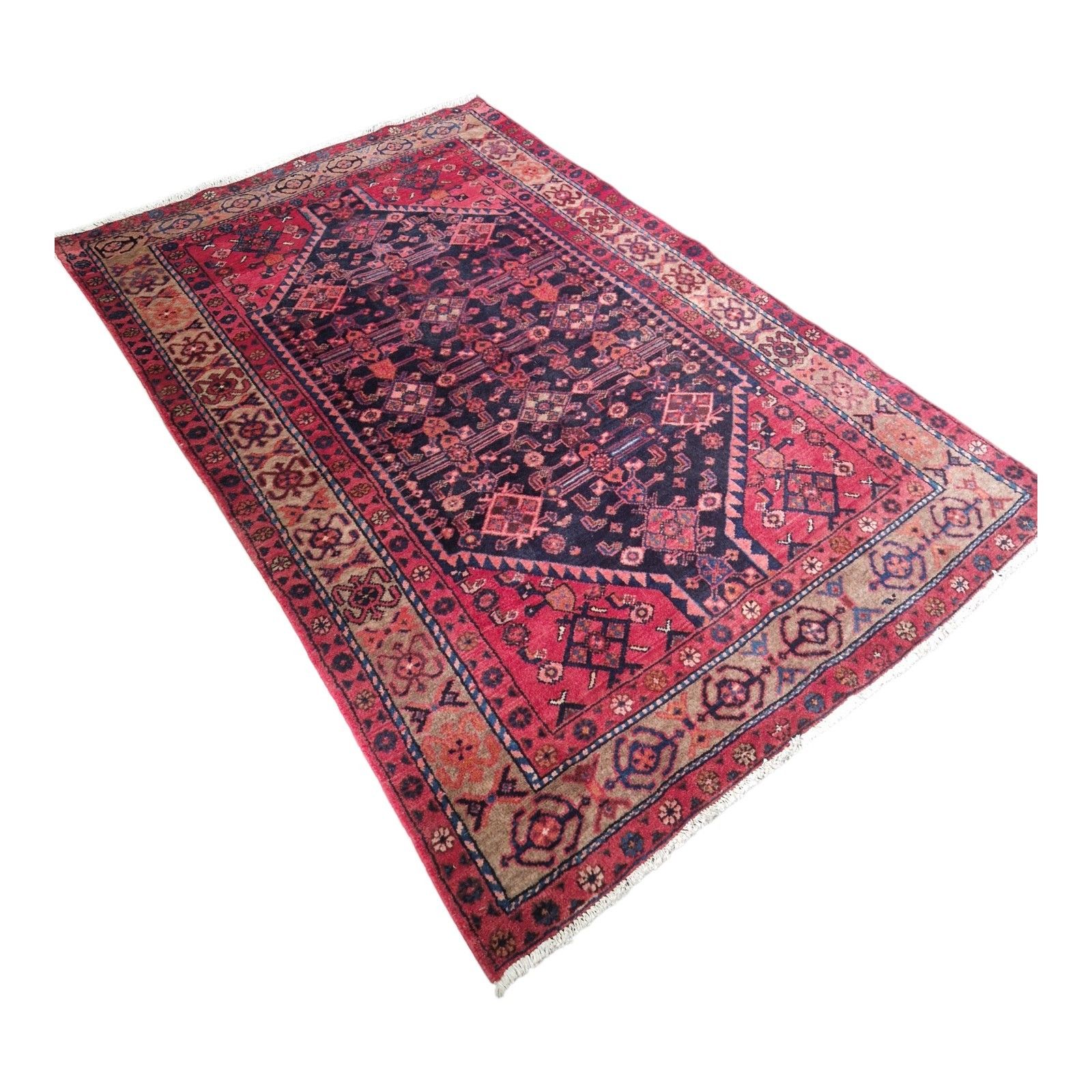 Antique Traditional Rug Red Pink Blue Geometric Carpet Thick Pile Decorative photo furniture