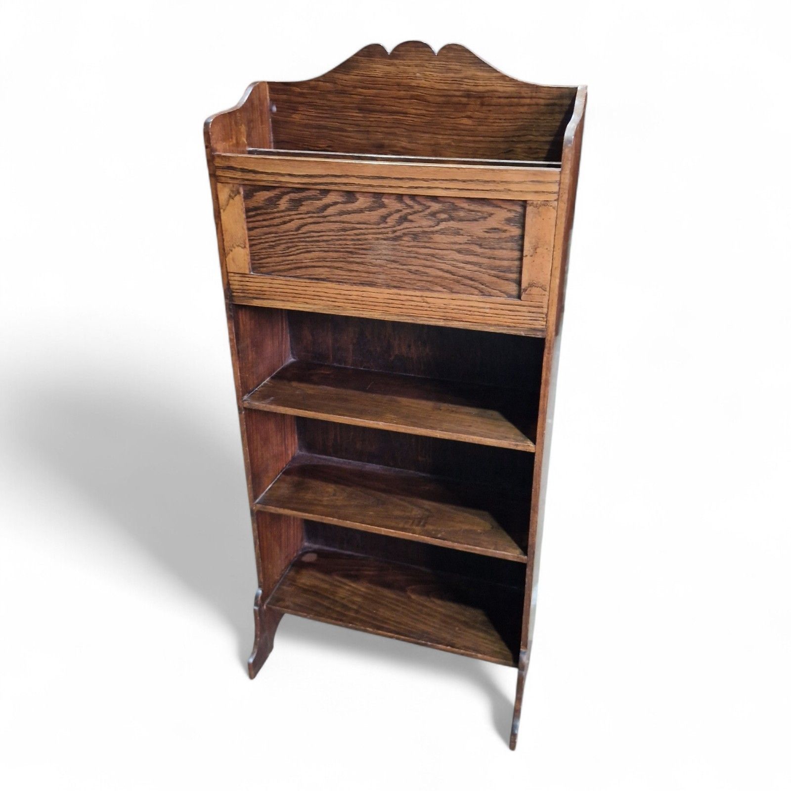 Antique Oak Bookcase Magazine Rack Slim Shelves Paper Stand Vintage Unit photo furniture