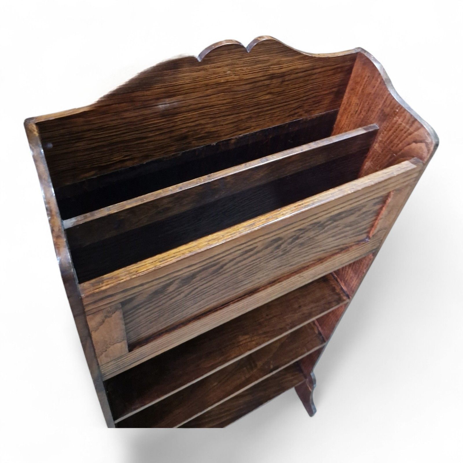 Antique Oak Bookcase Magazine Rack Slim Shelves Paper Stand Vintage Unit photo buy