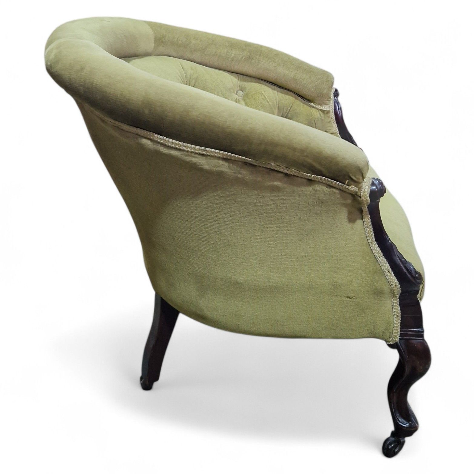 Antique Victorian Tub Chair Horseshoe Bow Back Buttoned Upholstered Armchair photo buy