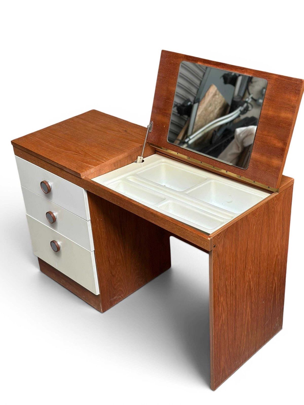 Mid Century Uniflex “F Range” Teak Dressing Table, C.1960s (With Original Advert) photo furniture