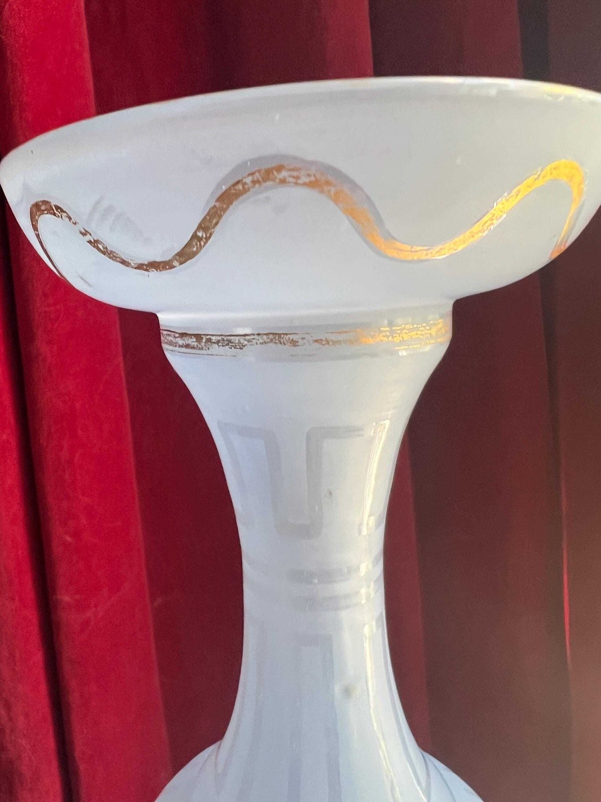 Rare Antique Satin Glass Vase. Blue Opaque Glass Tall Vase With Gold Detail. Victoriana Collector Gift. photo for sale